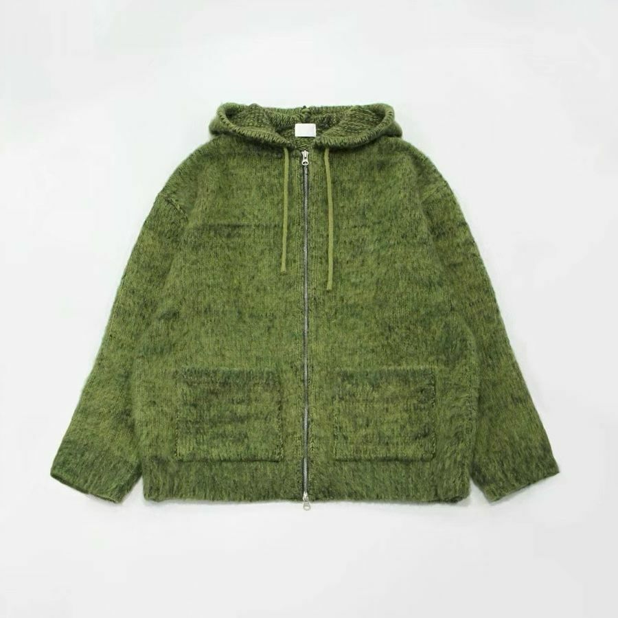 淨色連帽針織拉鍊外套 OWN-042JK