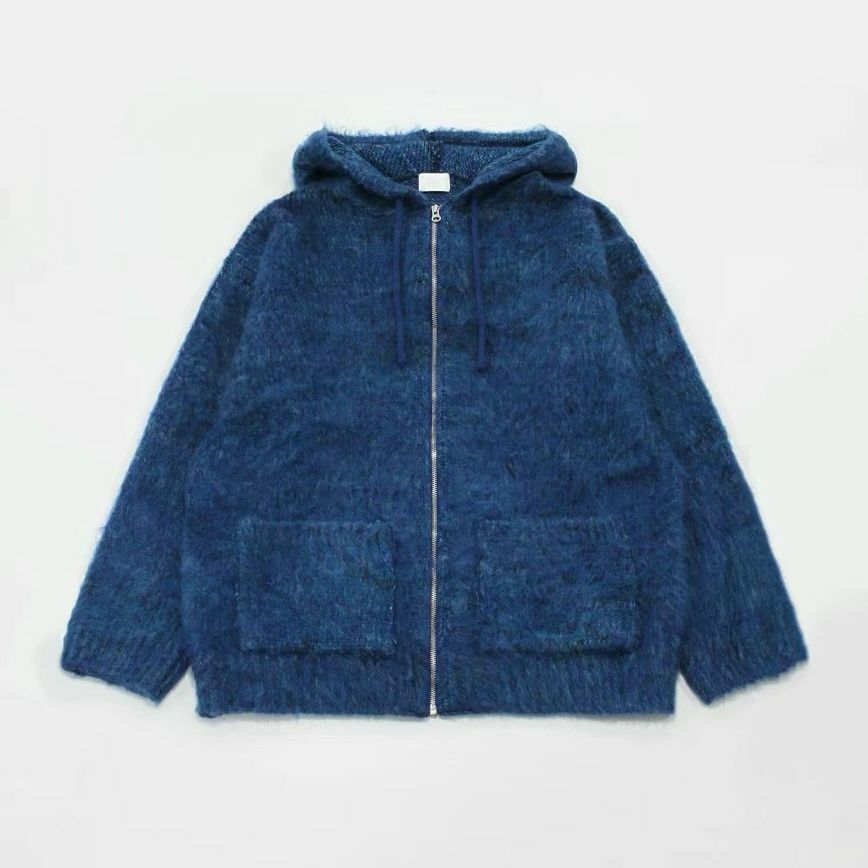 淨色連帽針織拉鍊外套 OWN-042JK