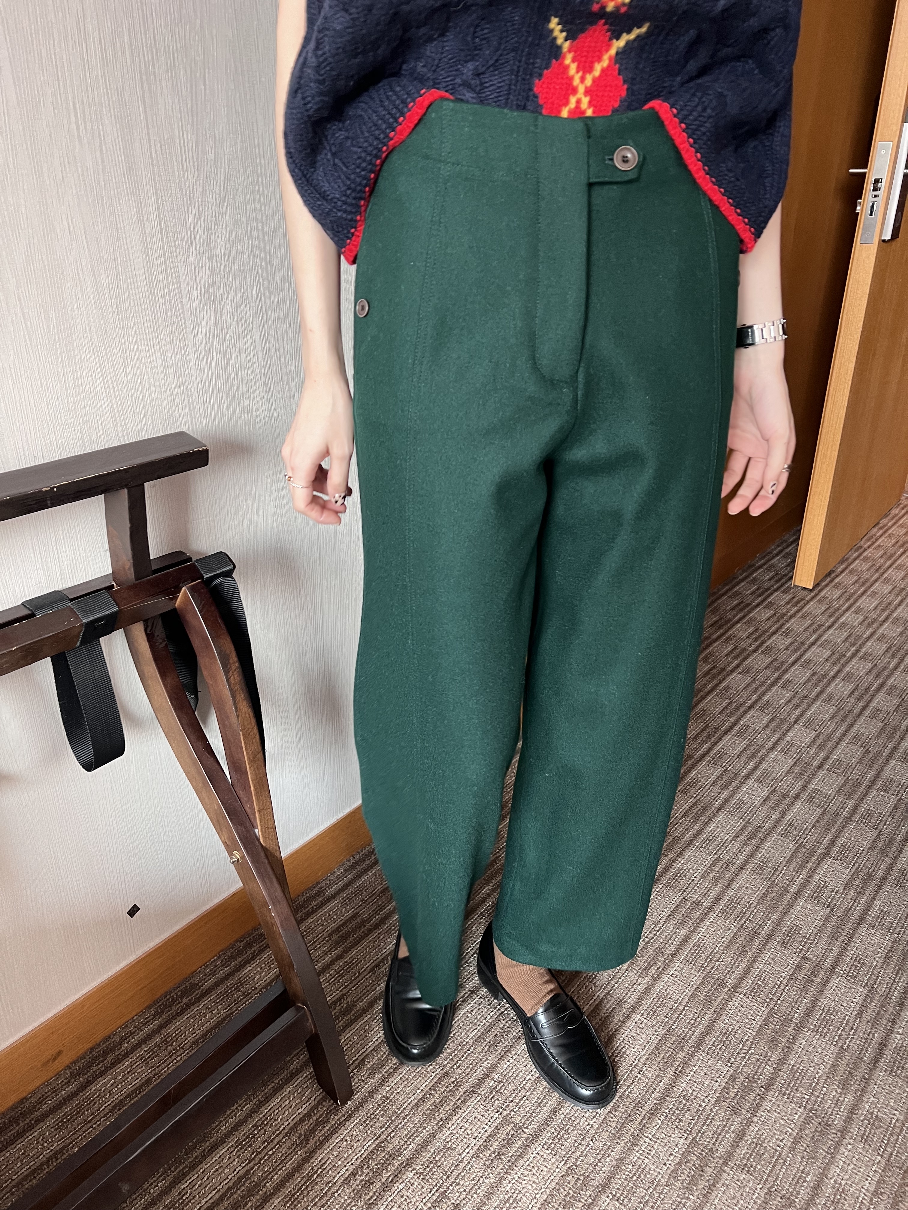韓國百貨櫥窗前腿壓線羊毛褲/3色2碼/綠