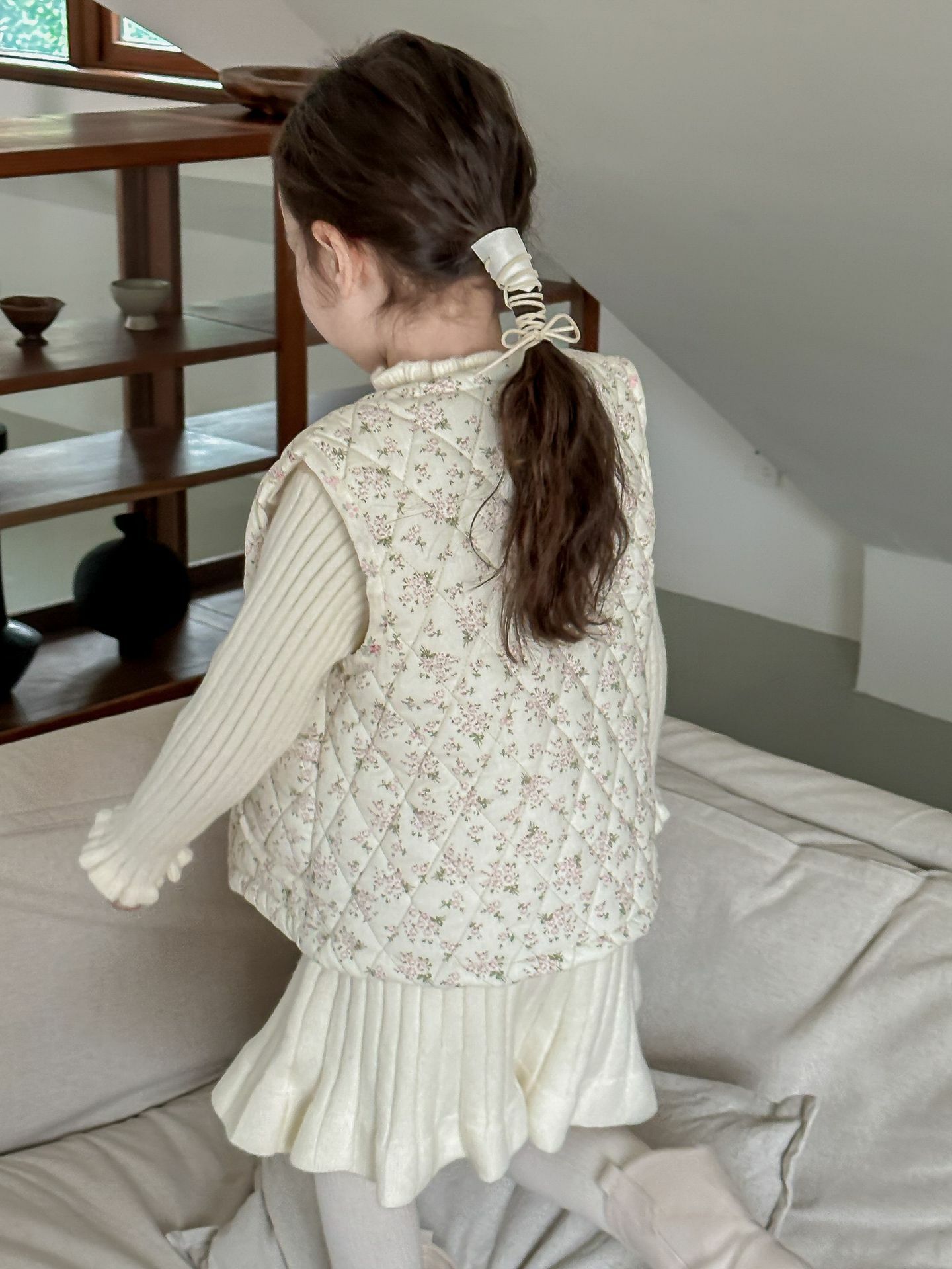 圓領碎花加厚保暖背心