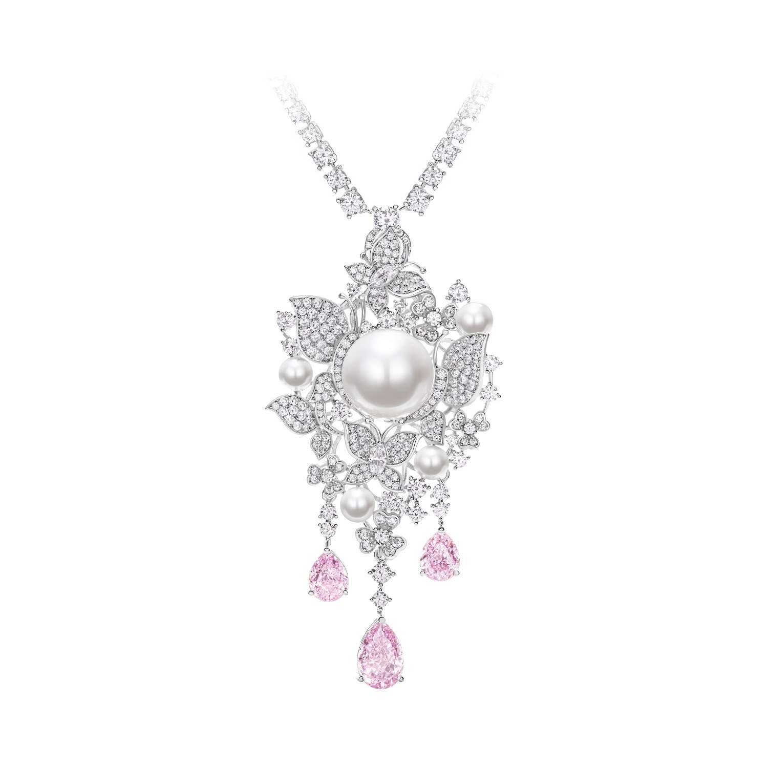 仿珍珠吊墜合成鋯石高級項鍊  925銀項鍊