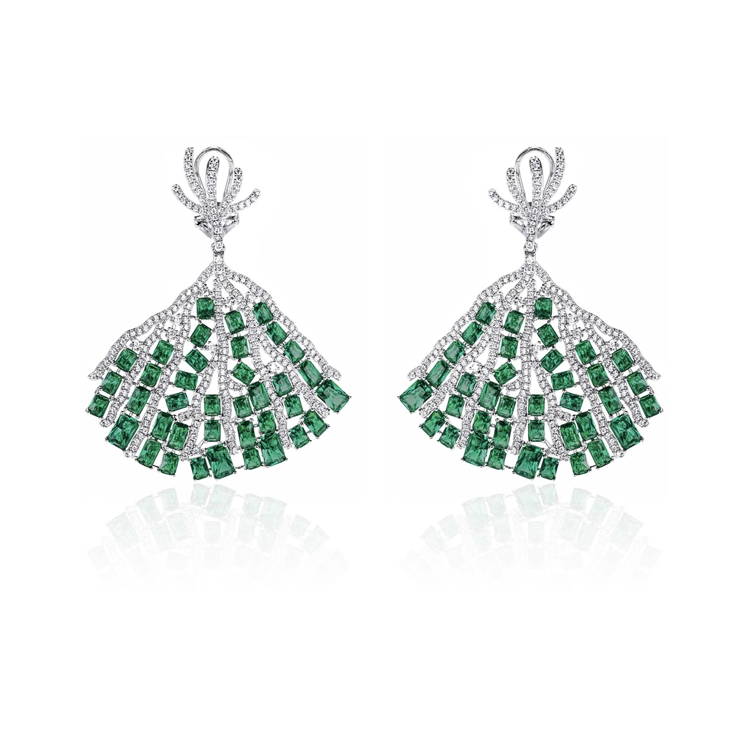 綠茵輕奢扇型耳釘  925銀耳釘