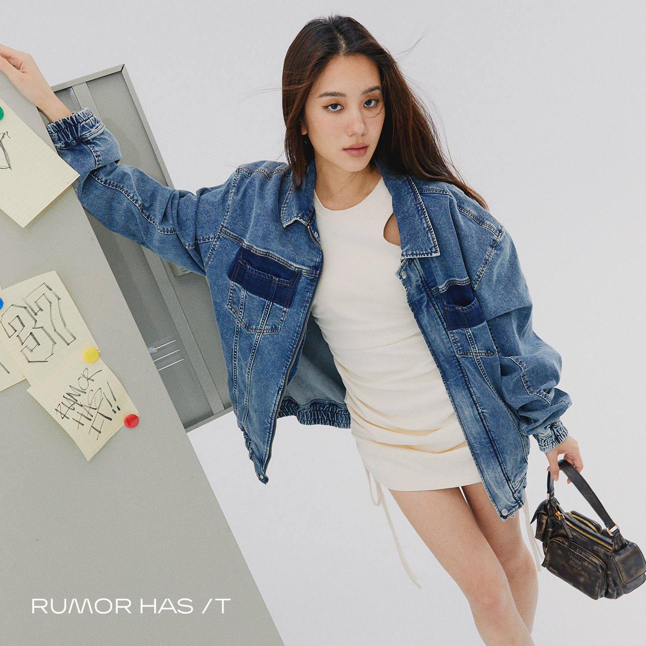 Contrast Pockets Oversized Denim Jacket