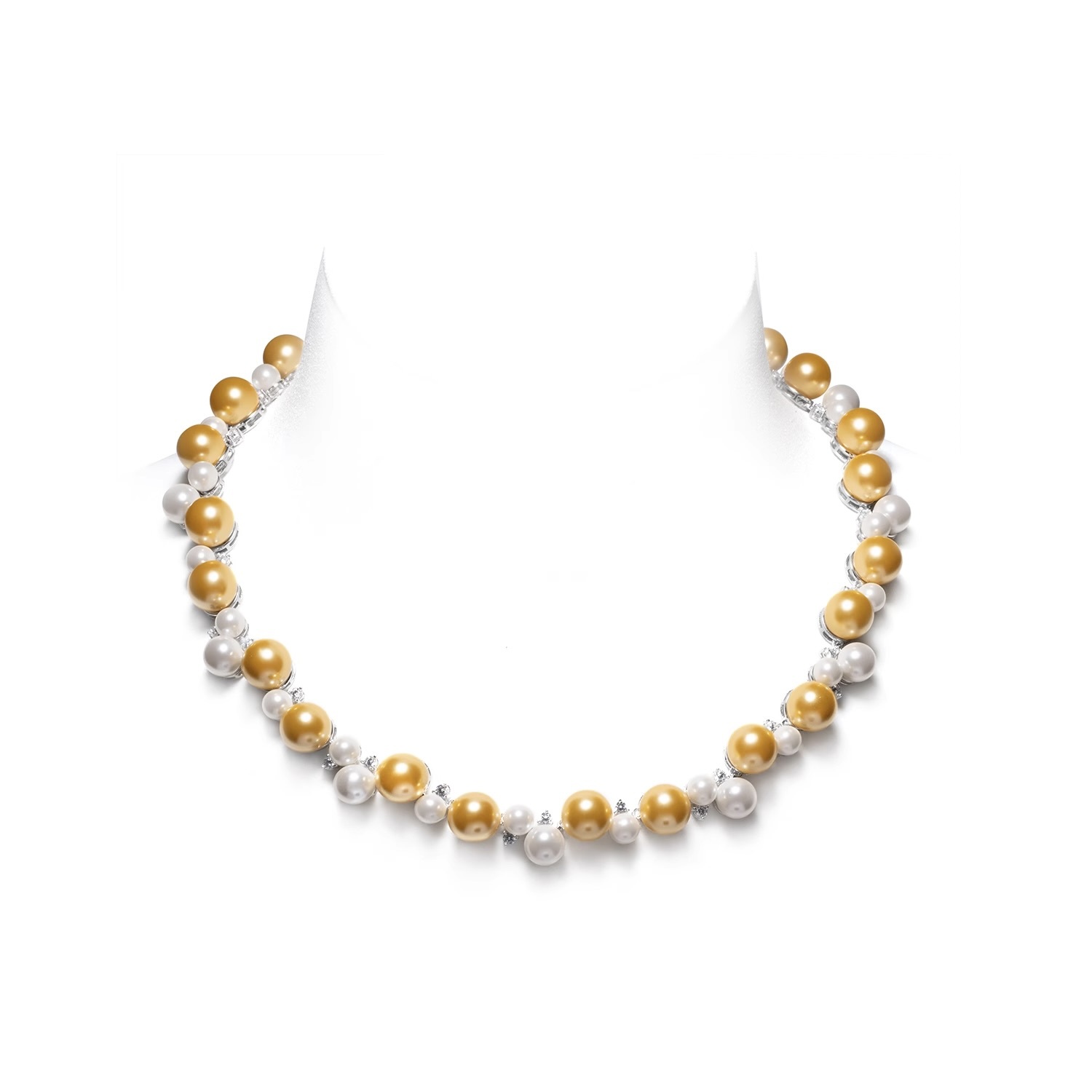 黃白仿珍珠拼接款項鍊 925銀項鍊