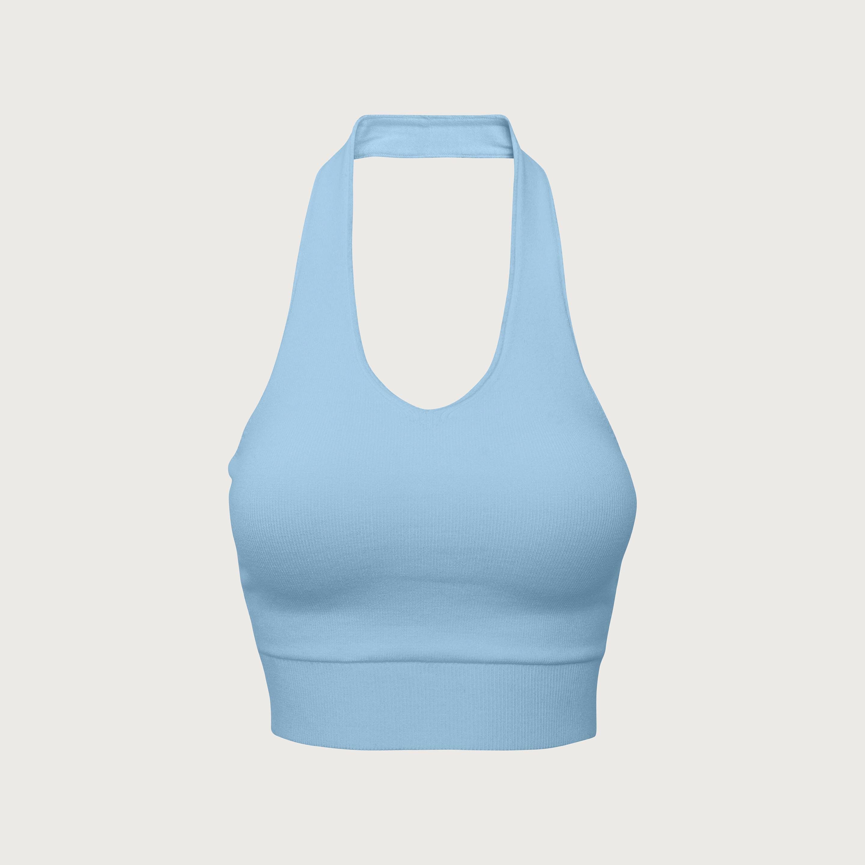 Embroidered Knit Halter Bra Top 2.0 Baby blue