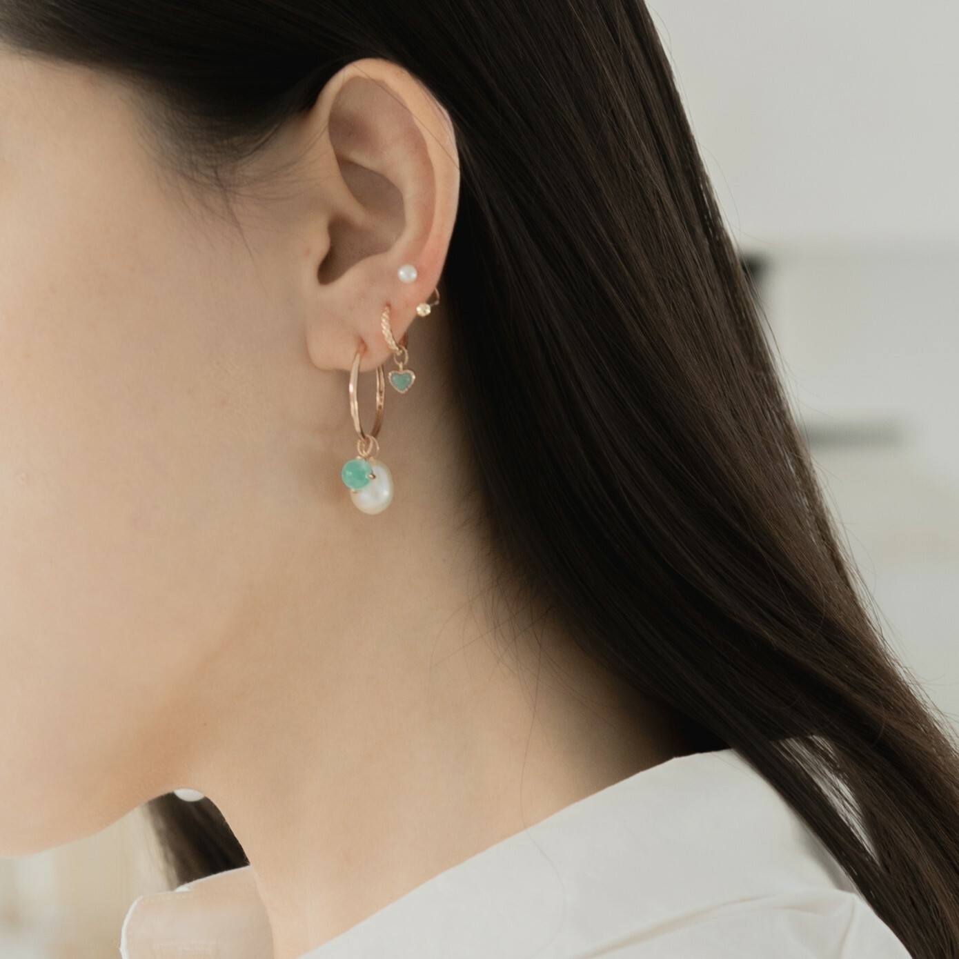 14k橢圓大珍珠耳墜