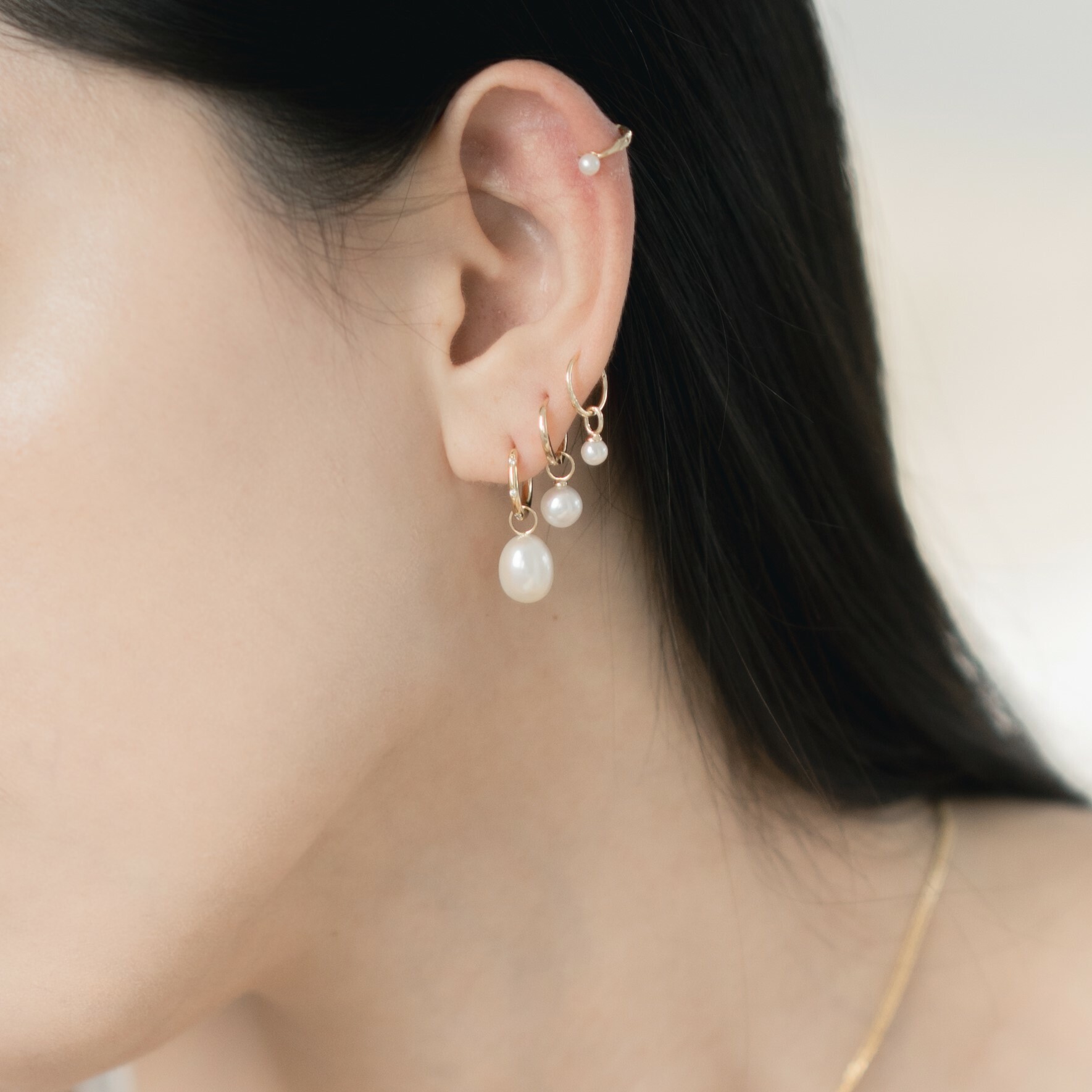 14k橢圓大珍珠耳墜