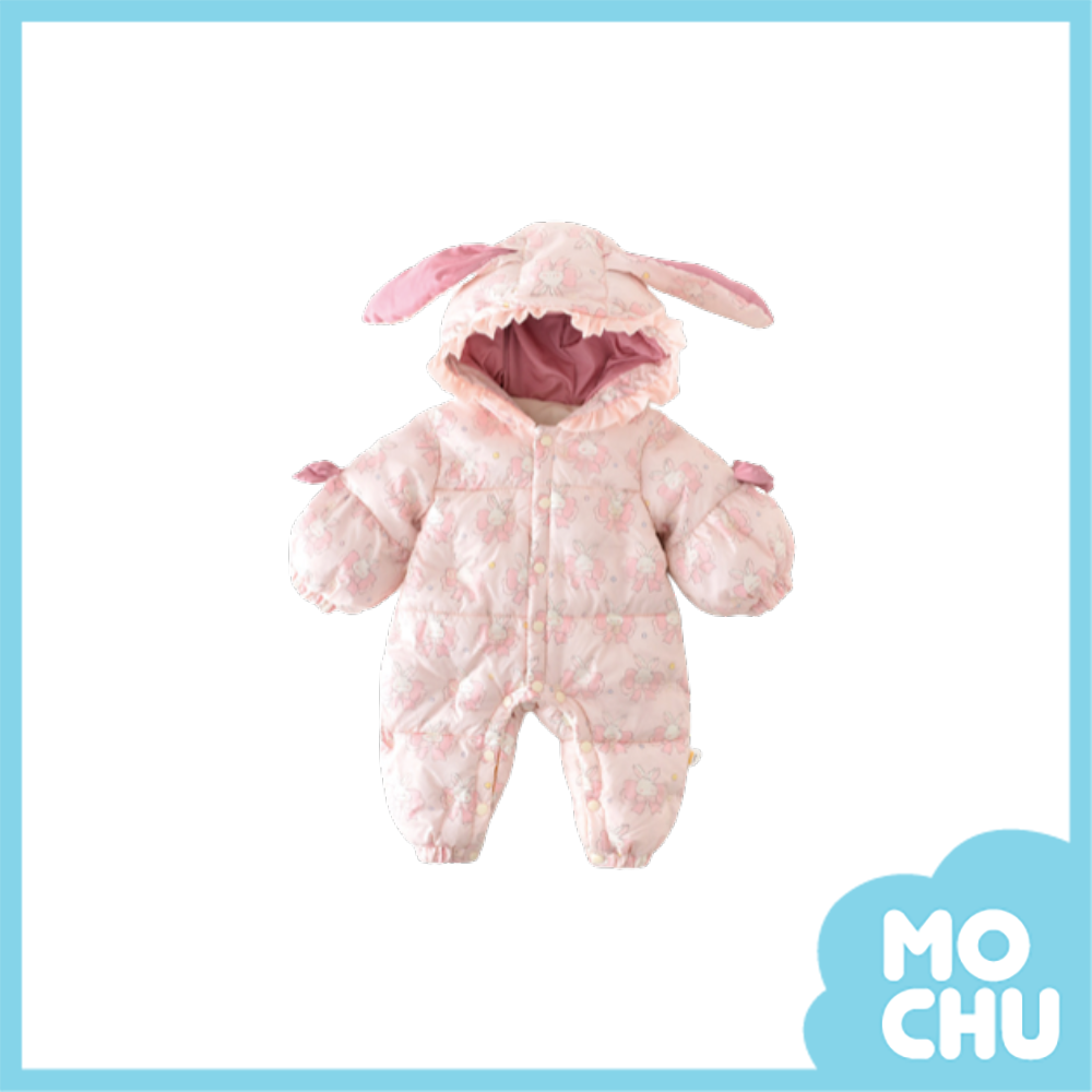 (90cm現貨)粉色兔耳朵加绒連身衣