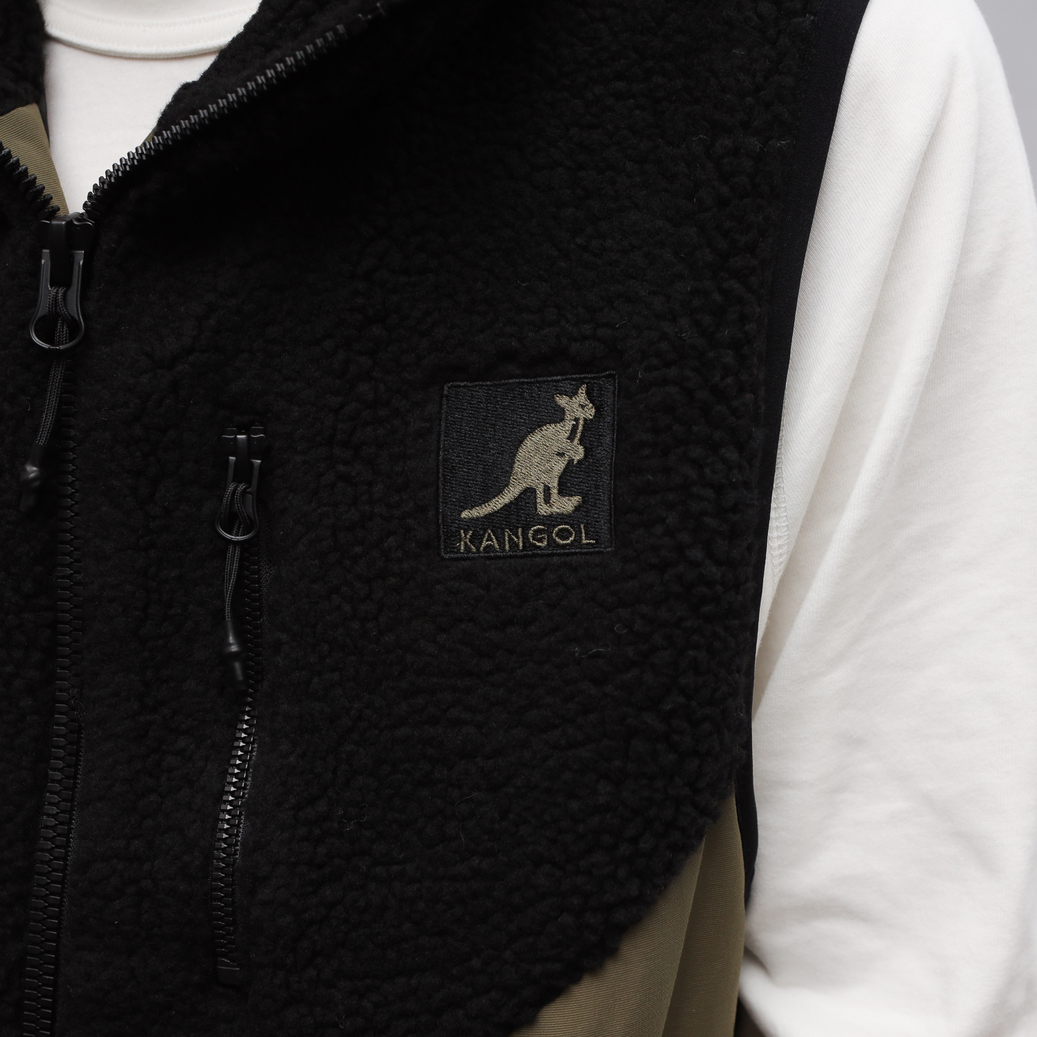 KANGOL  中性 黑軍綠 羊羔毛 背心 6255148120