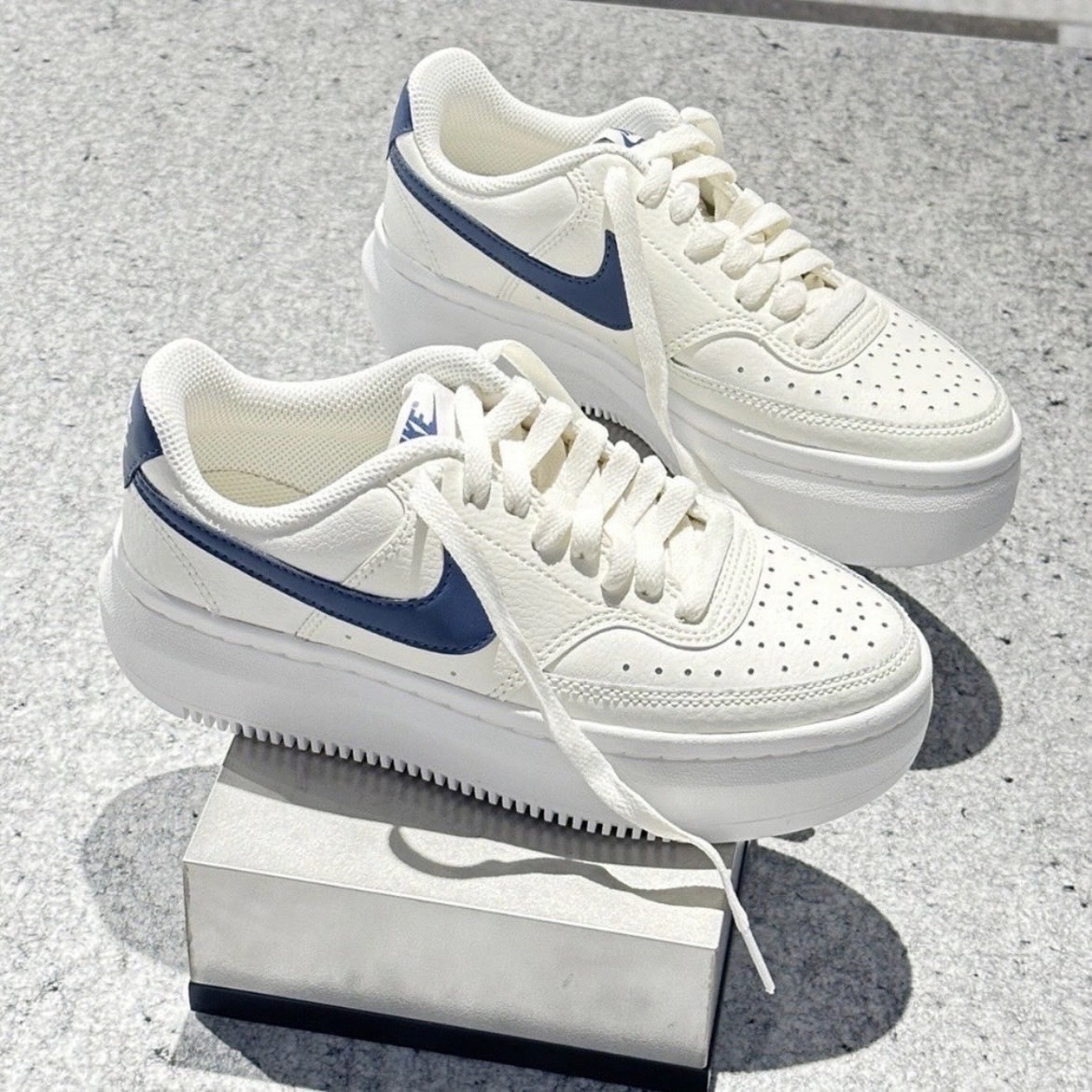 Nike Court Vision 1 Alta 米藍 厚底 增高 白底藍勾