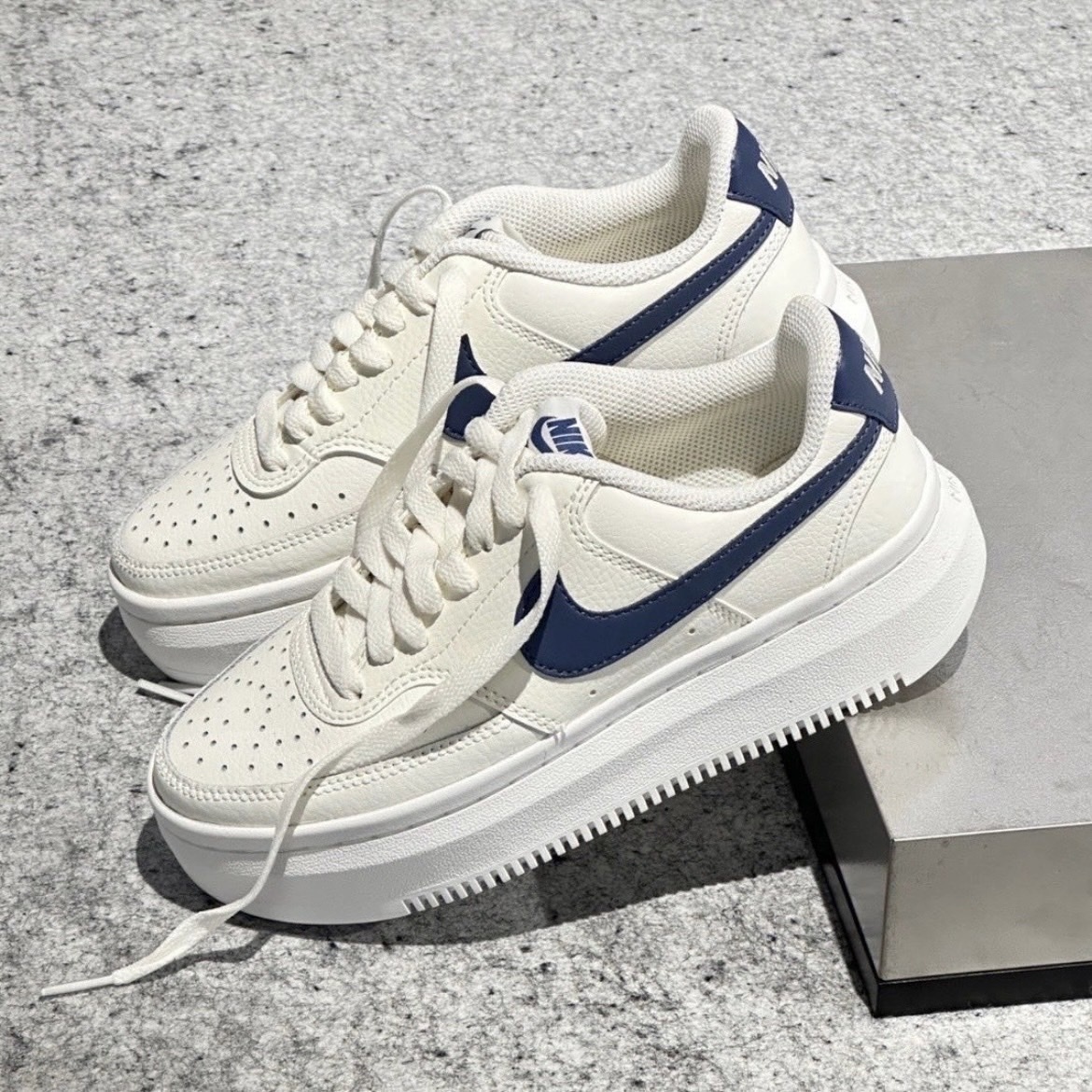 Nike Court Vision 1 Alta 米藍 厚底 增高 白底藍勾