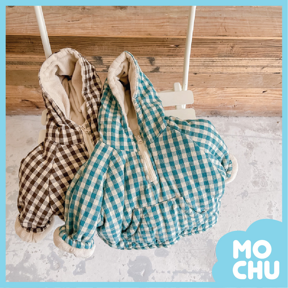 加絨保暖格子帽上衣(兩色)