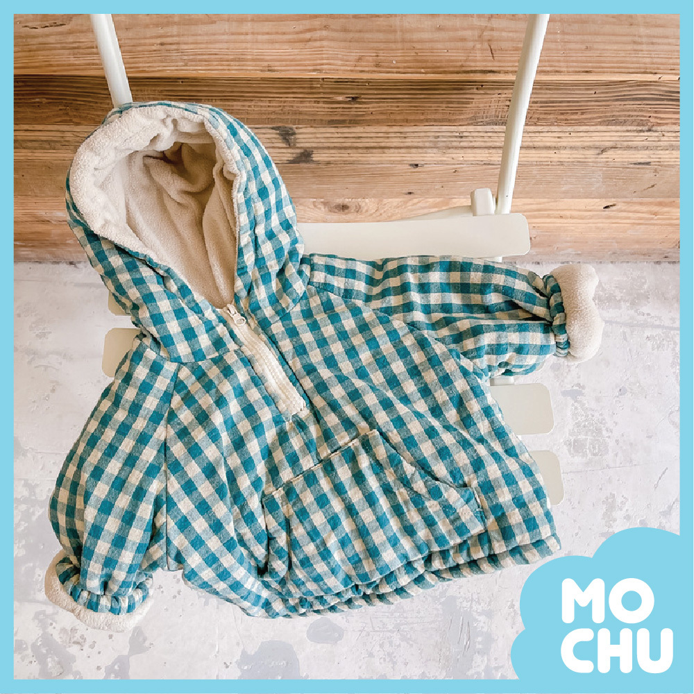 加絨保暖格子帽上衣(兩色)