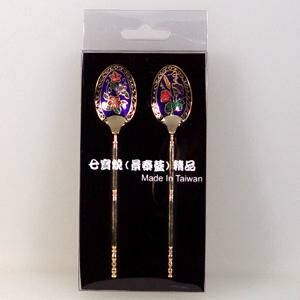 台灣紀念品 景泰藍 湯匙-花草-2入裝