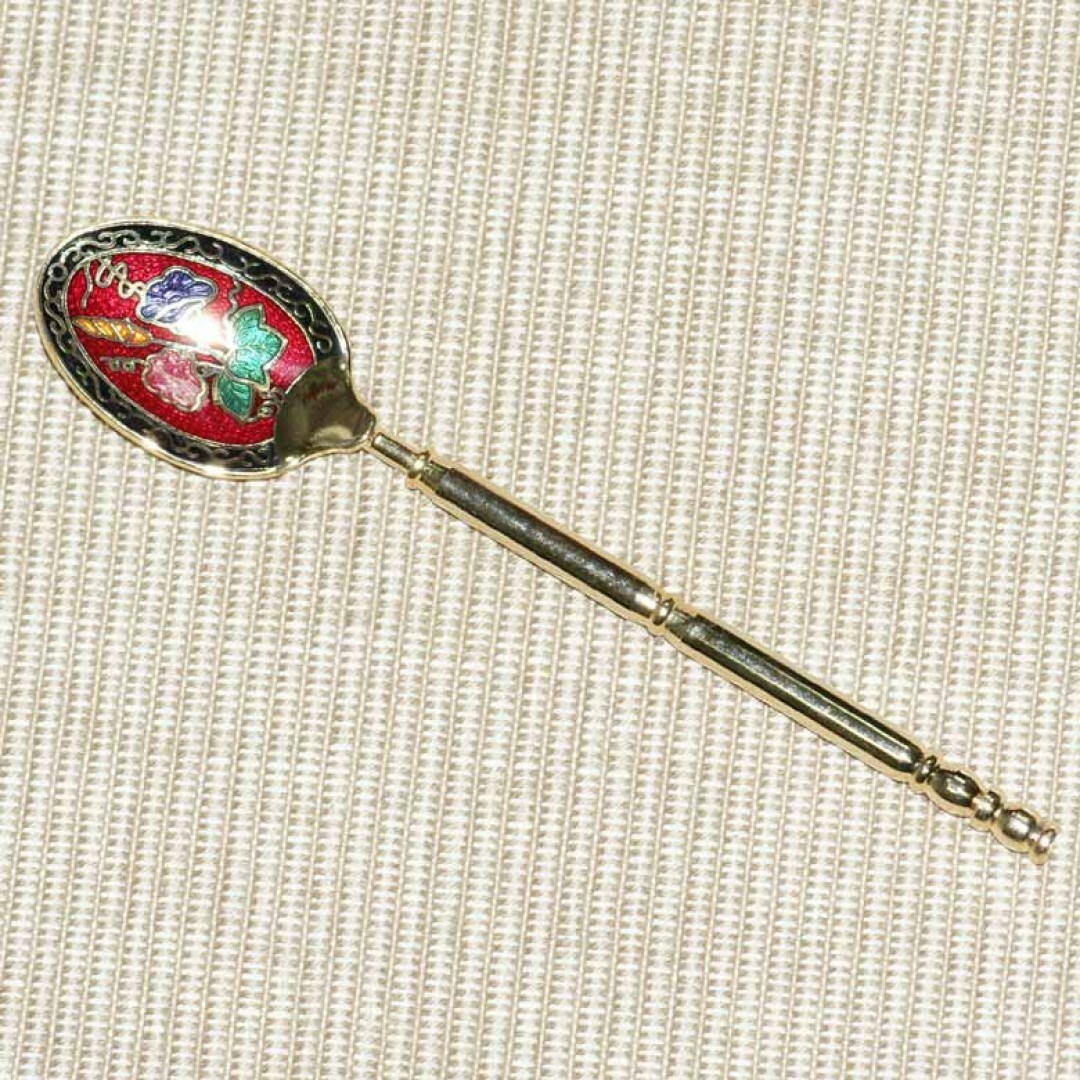 台灣紀念品景泰藍湯匙-花草-1入裝(顏色隨機出貨)