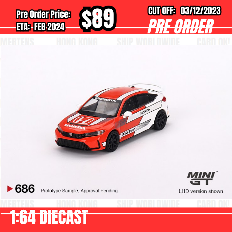 PO-$89 * Mini GT * 1:64  #686 Honda Civic Type R #1 2023 Pace Car Red LHD [OD20/11]