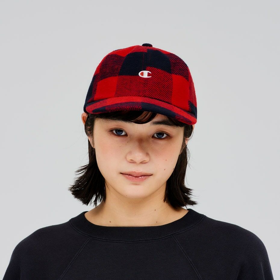 中性-日系絨布格紋棒球帽-紅x黑（C8-Y703C-098）
