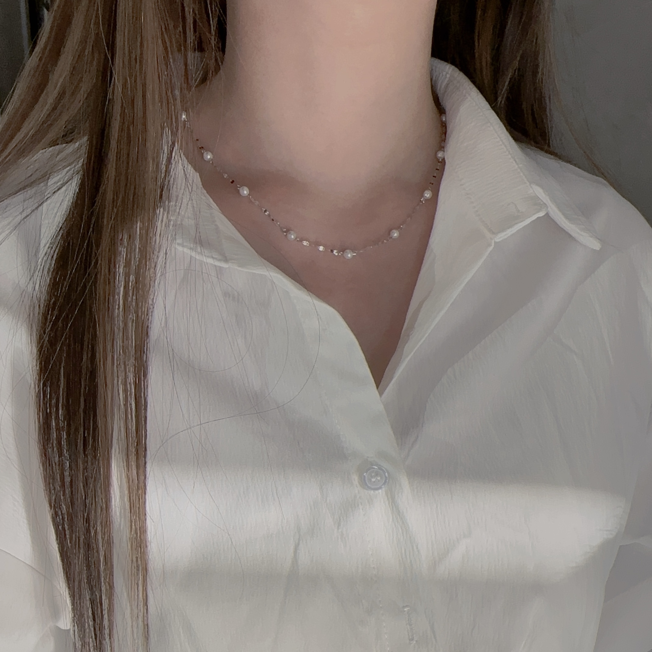 G49珍貴．珍珠純銀鎖骨鏈