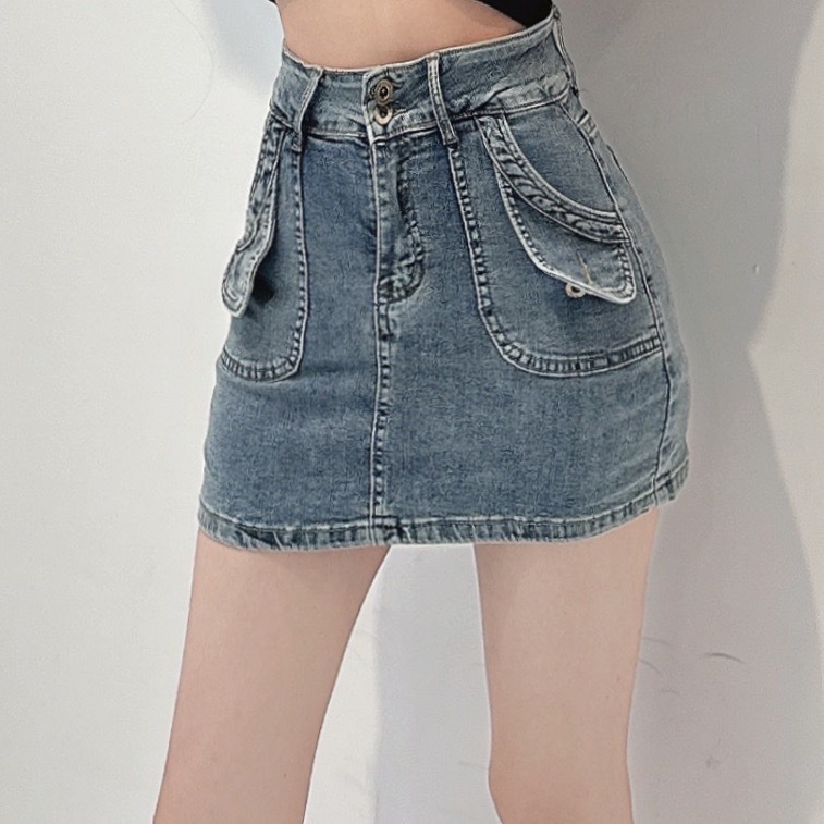 私訊問爆雙口袋牛仔短裙/二色