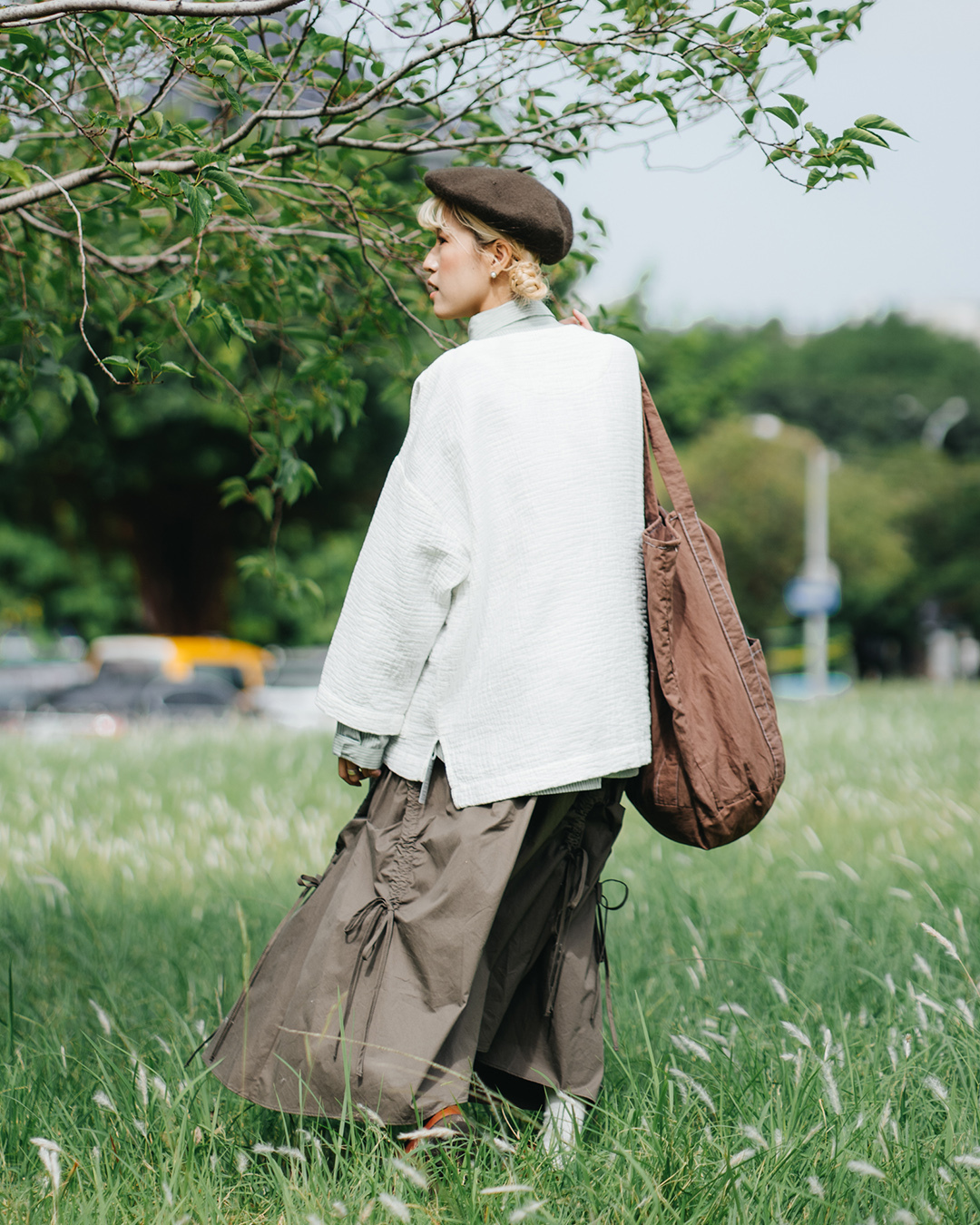 復古幼直條長袖襯衫