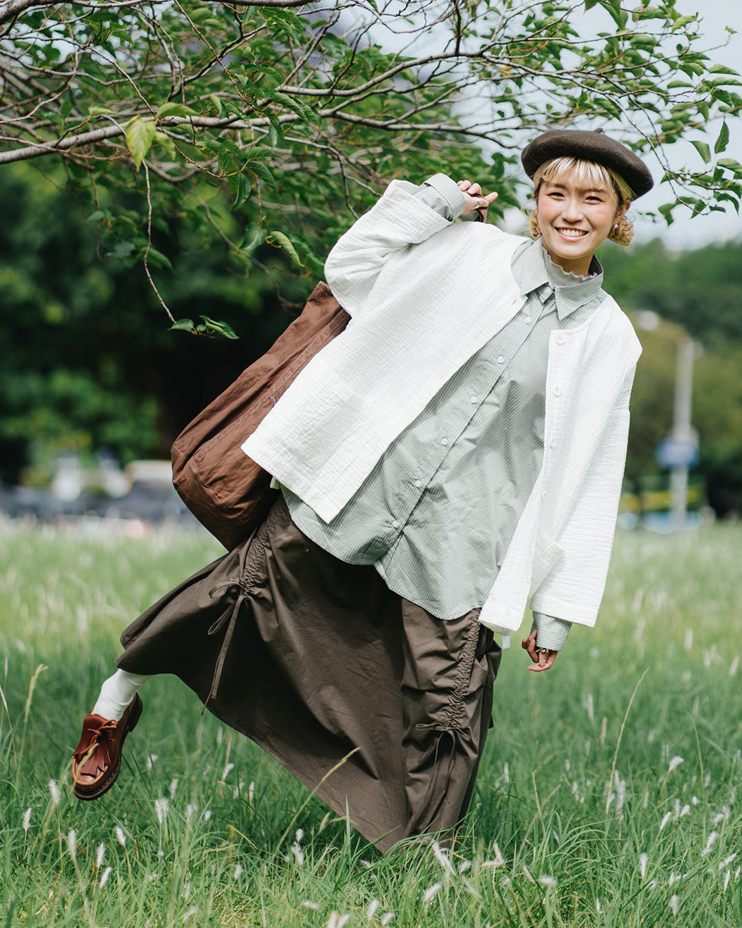 復古幼直條長袖襯衫