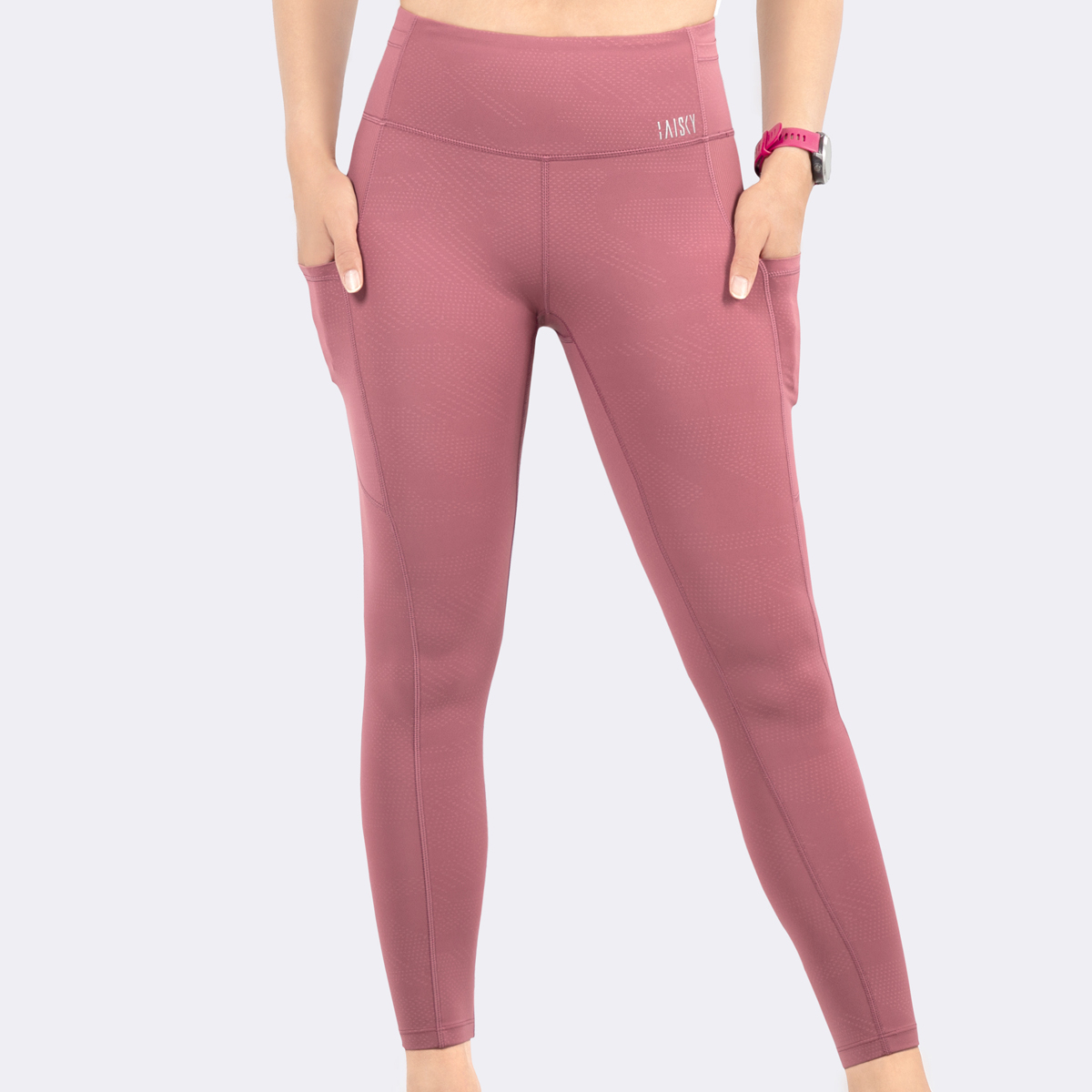 側口袋彈力修身九分褲 豆沙粉