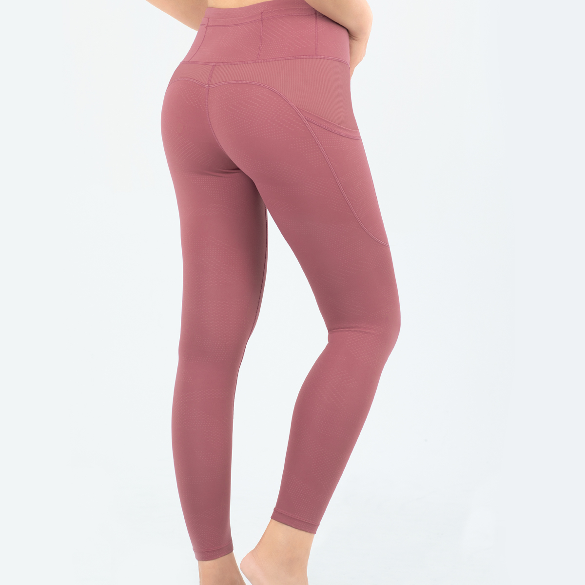 側口袋彈力修身九分褲 豆沙粉