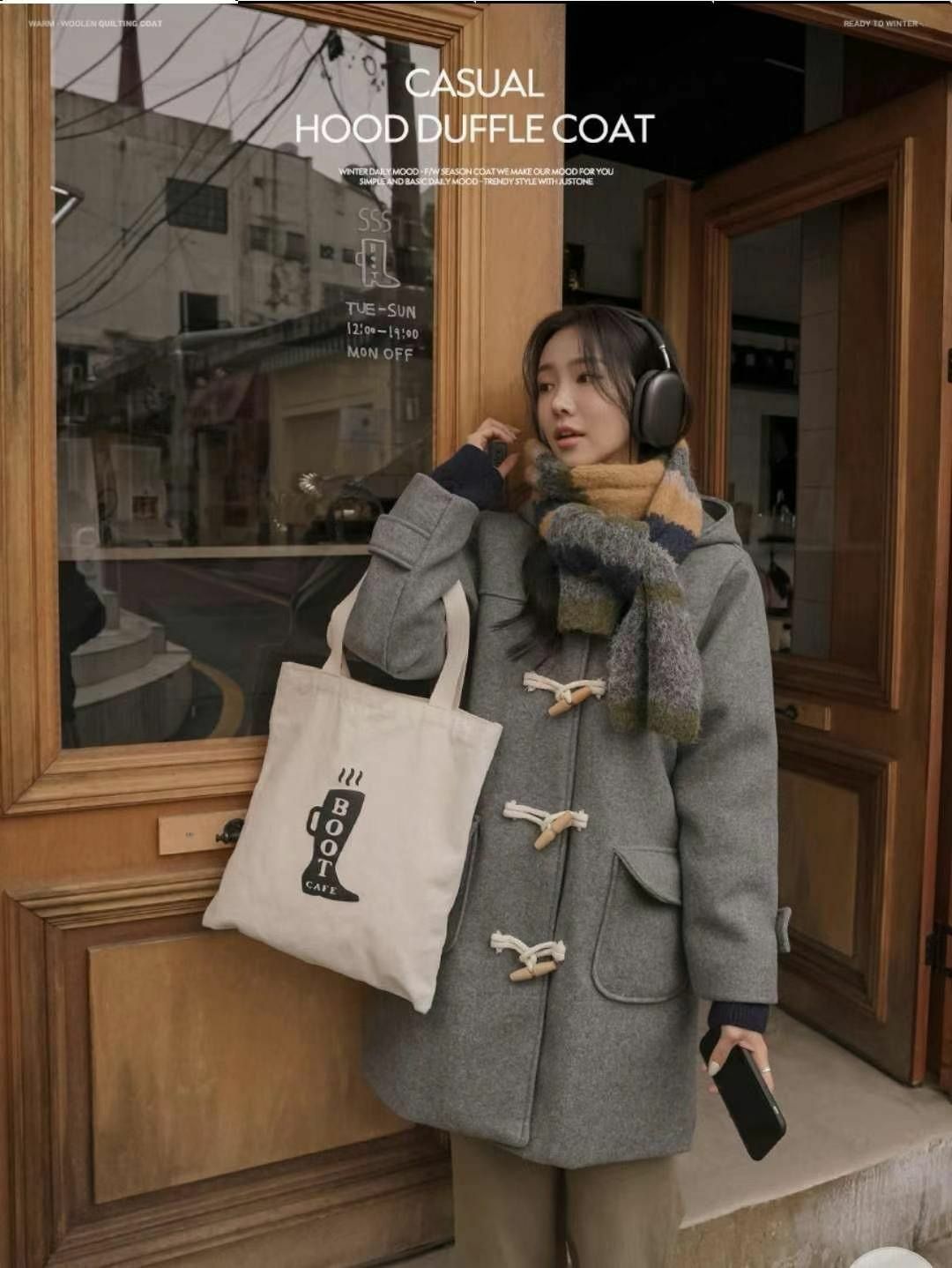 JK#14239🤎Casual Hood Duffle Coat