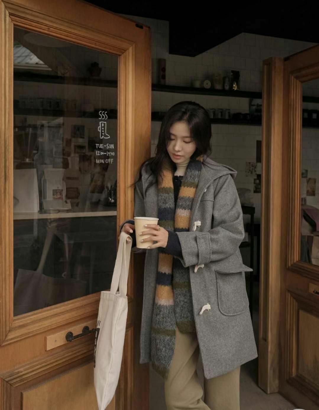 JK#14239🤎Casual Hood Duffle Coat