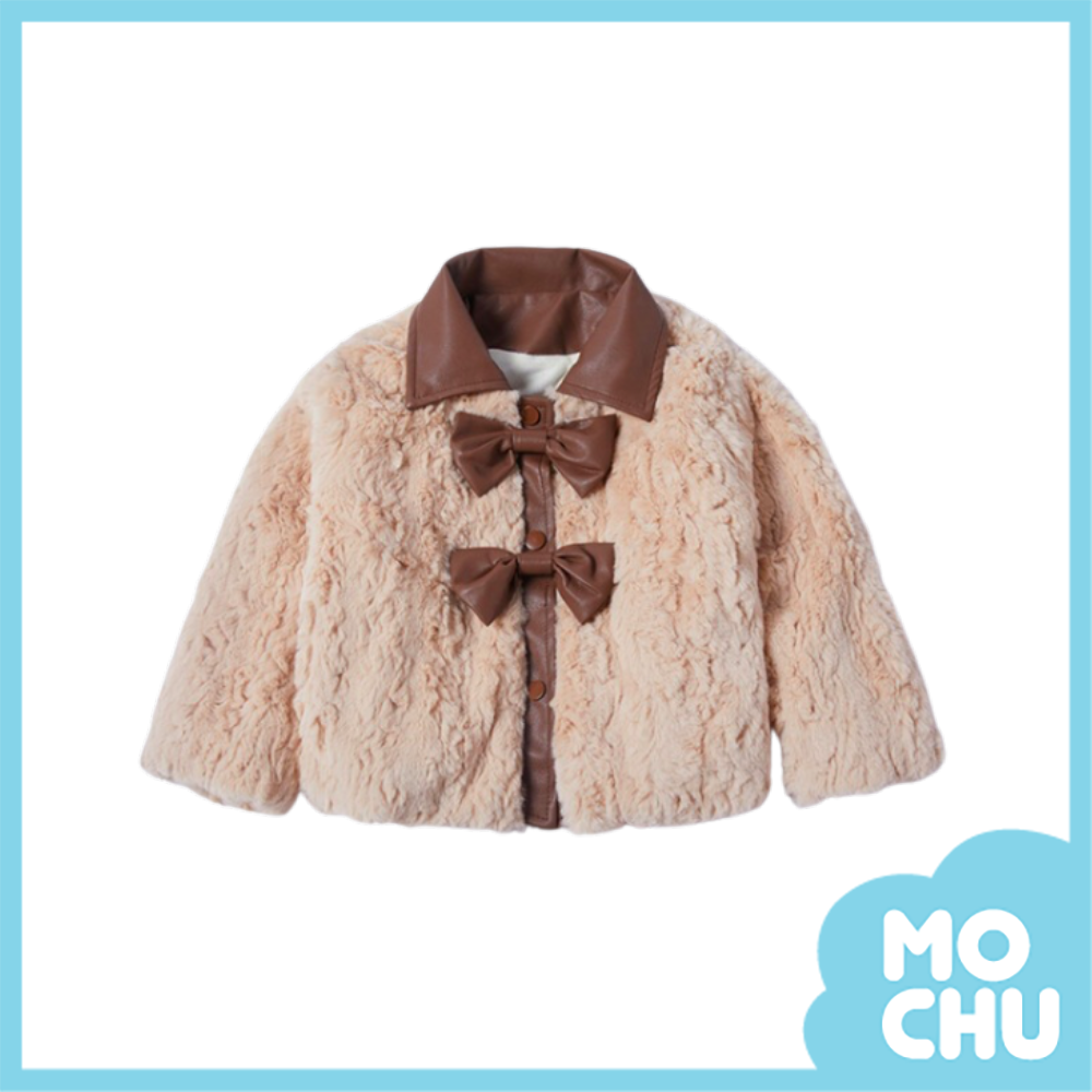 皮領蝴蝶結毛毛外套