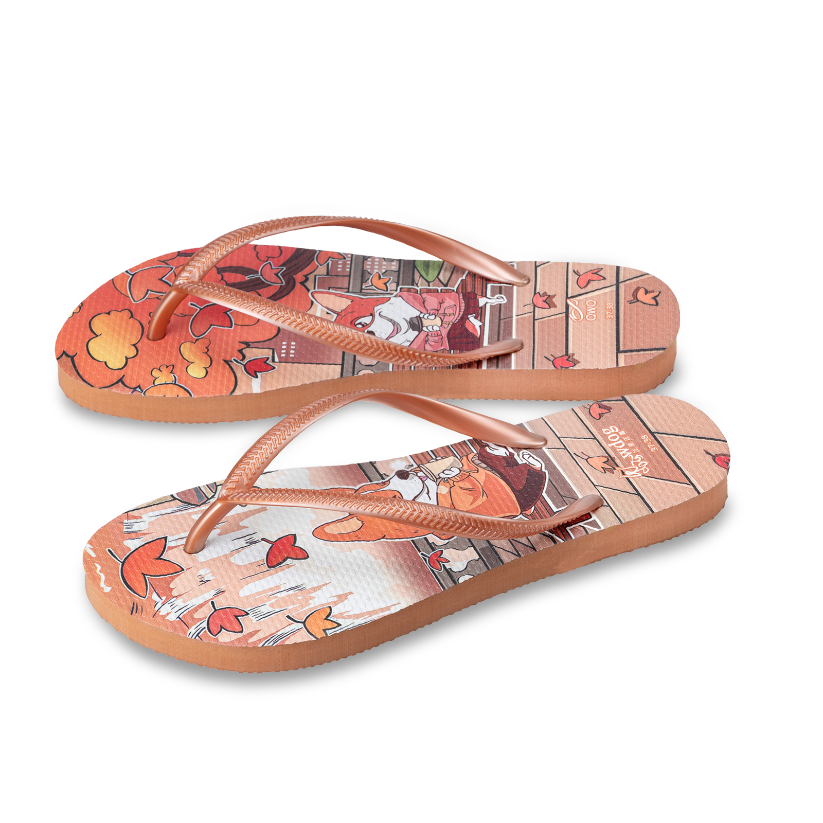 汪來汪趣 楓葉 女款細帶人字夾腳拖鞋 泰奶色