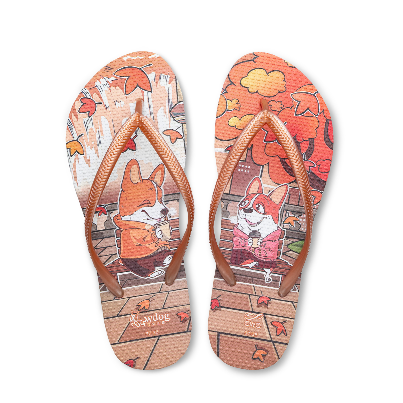 汪來汪趣 楓葉 女款細帶人字夾腳拖鞋 泰奶色