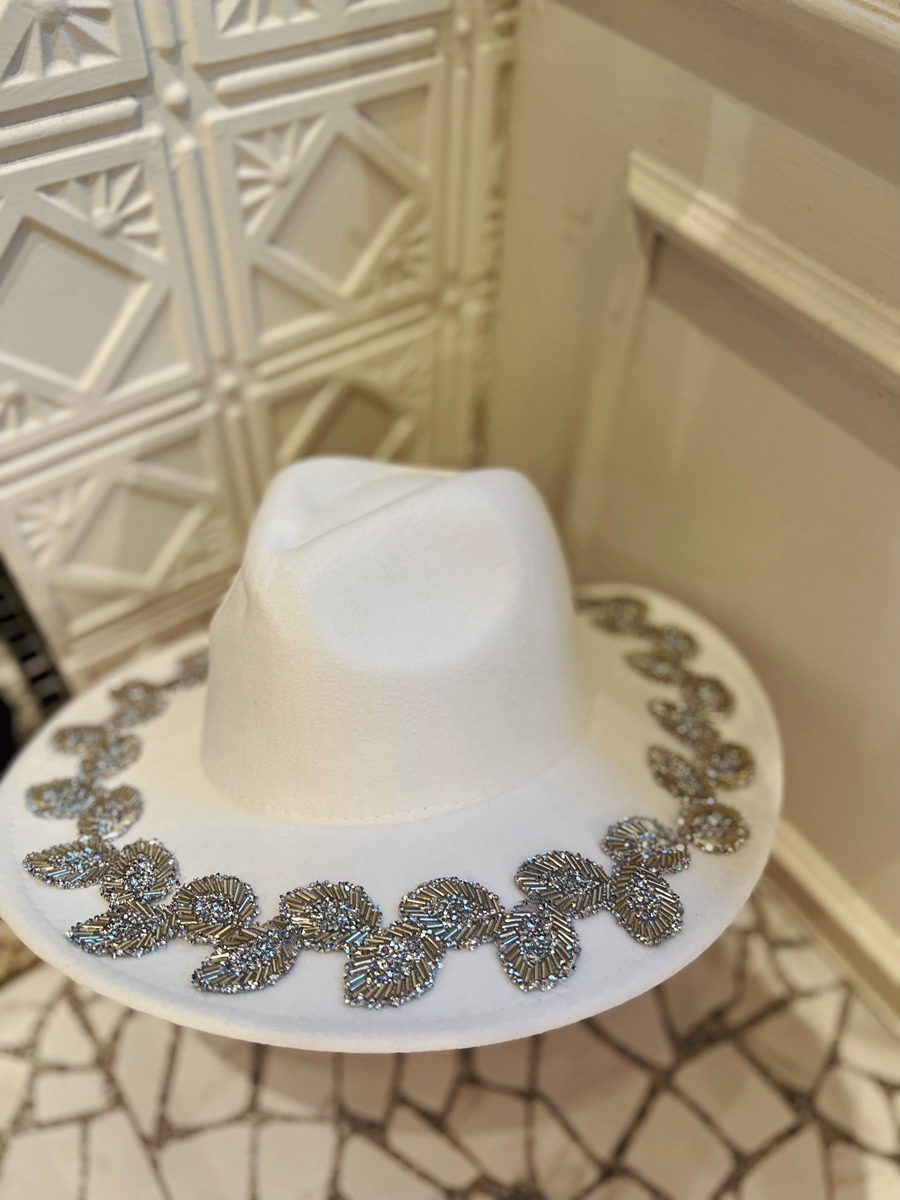 White Cowboy 白色水鑽縫珠牛仔帽