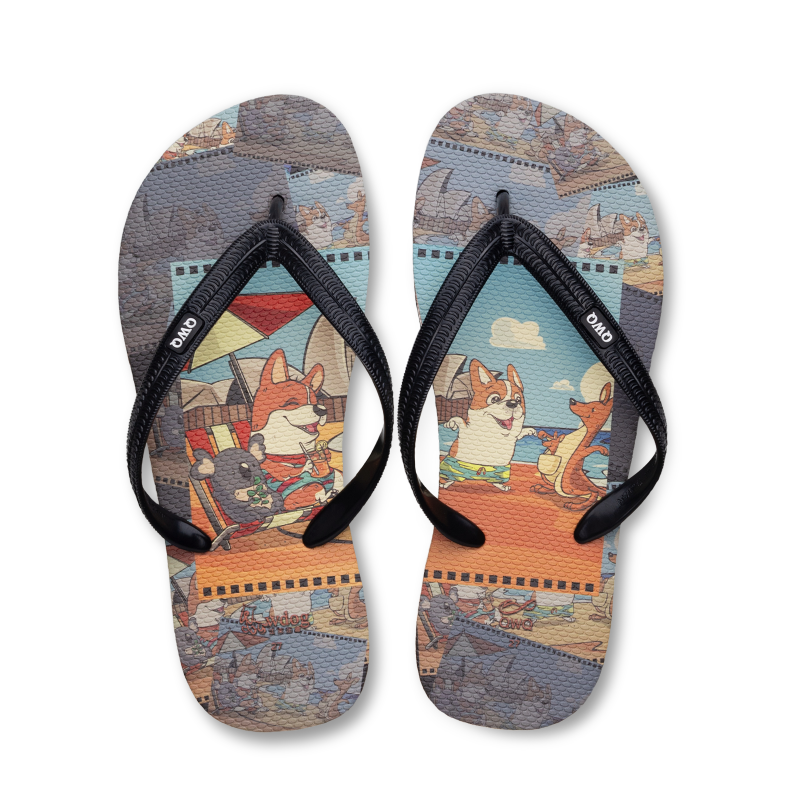 汪來汪趣 澳洲沙灘 男款粗帶人字夾腳拖鞋 黑色