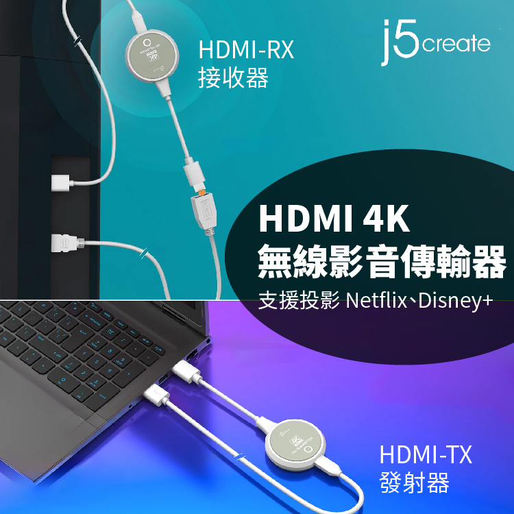 j5create JVAW75 4K超高畫質HDMI無線影音傳輸器