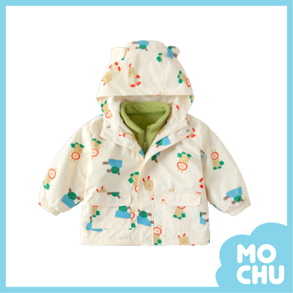米白童趣戶外搖粒絨2件式外套
