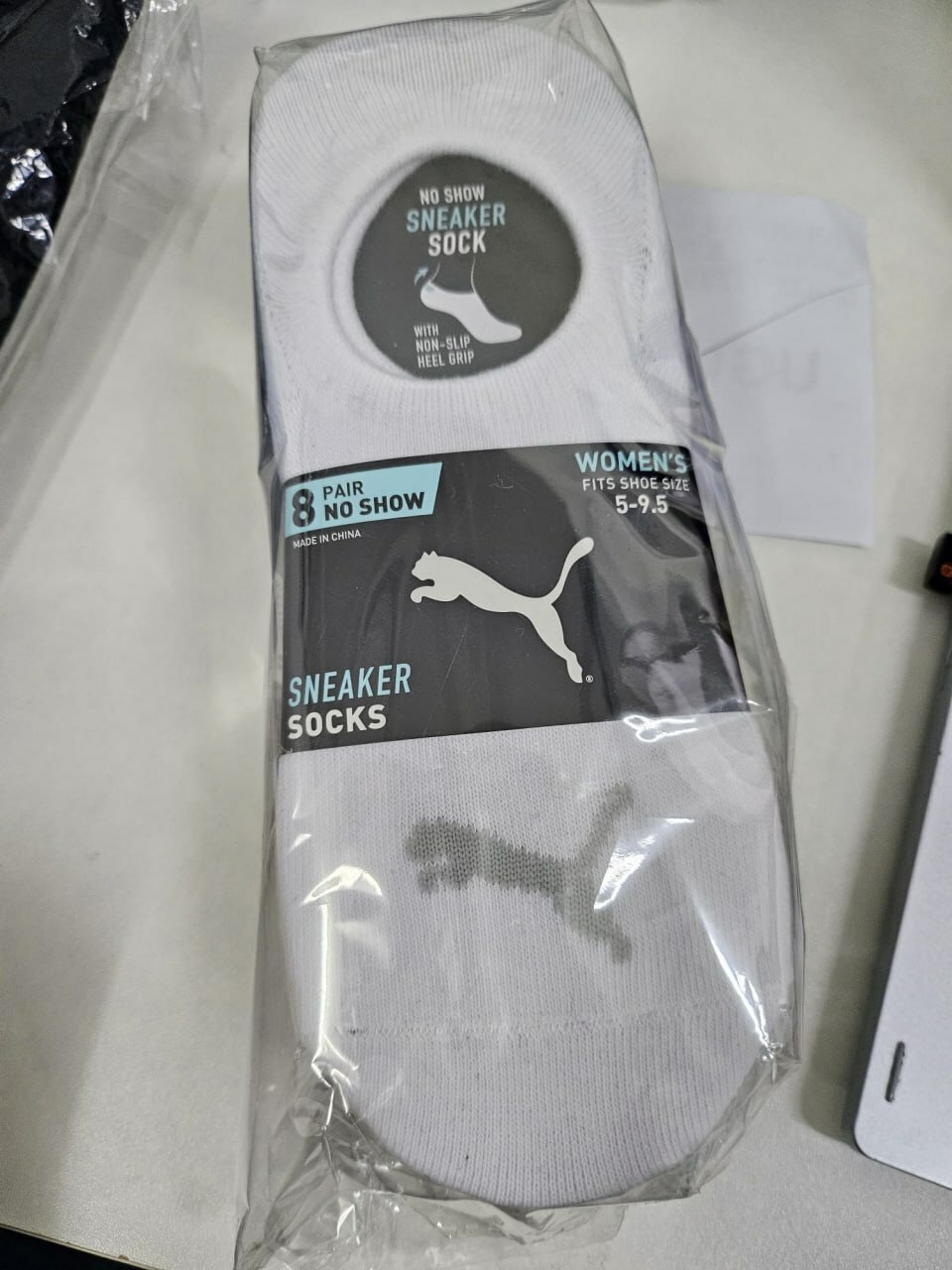 [S] PUMA CW PUMA 8 PAIR NO SHOW SNEAKER SOCKS BLACK GREY WHITE, 888435655732 (SPM59)