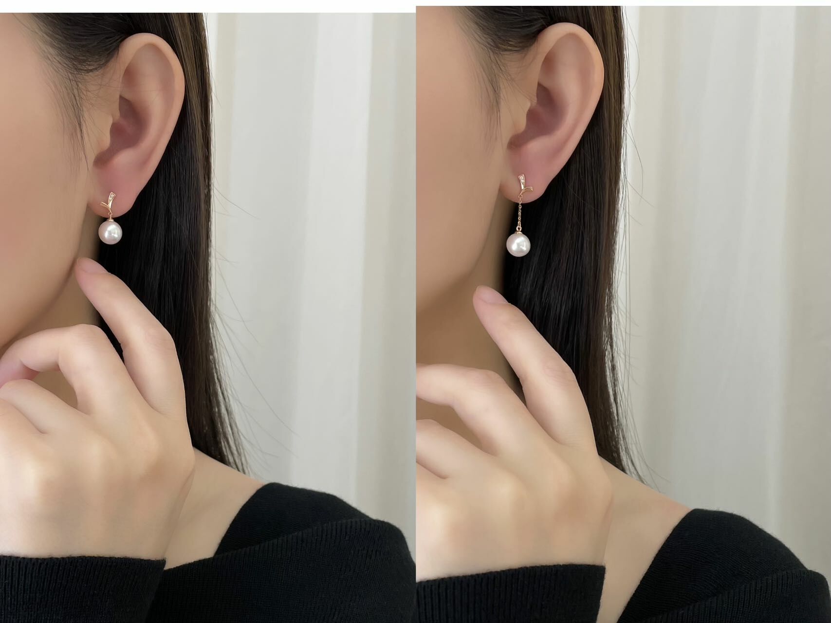 18K玫瑰金天然鑽石珍珠耳環