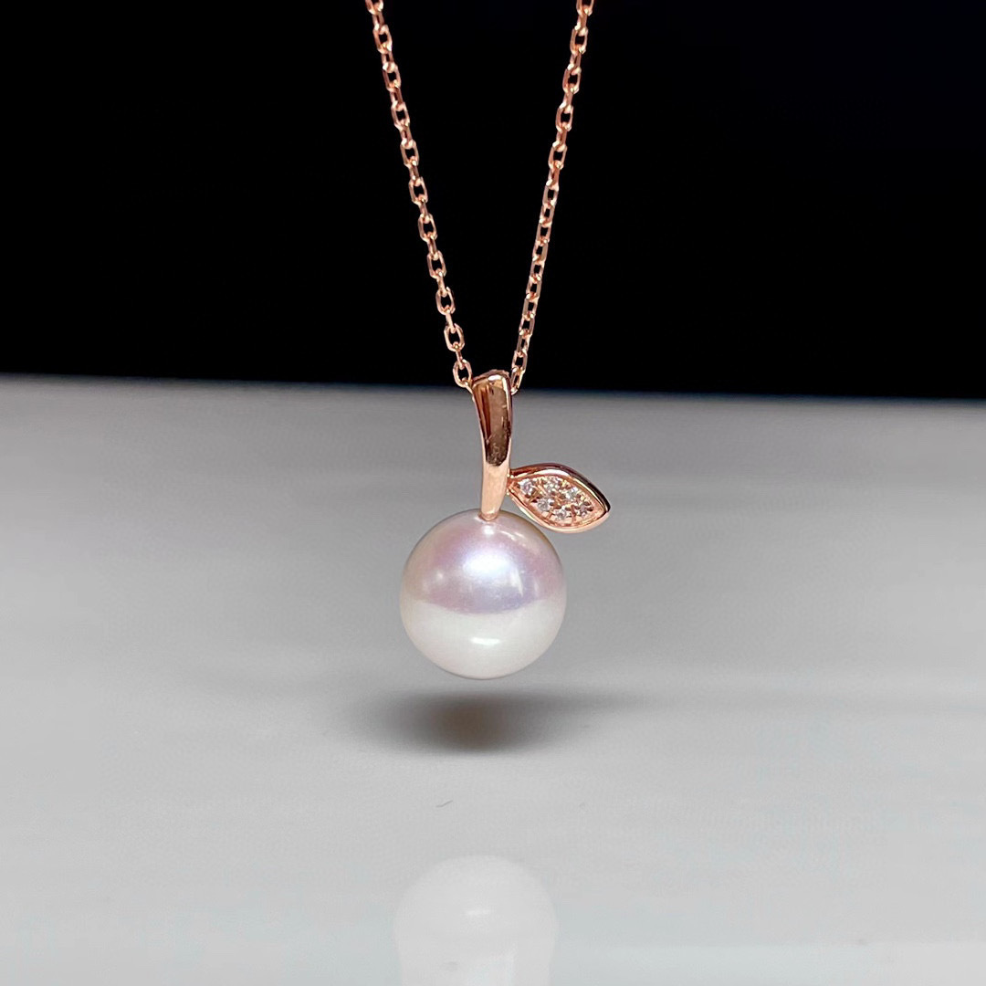 18K玫瑰金天然鑽石珍珠頸鏈