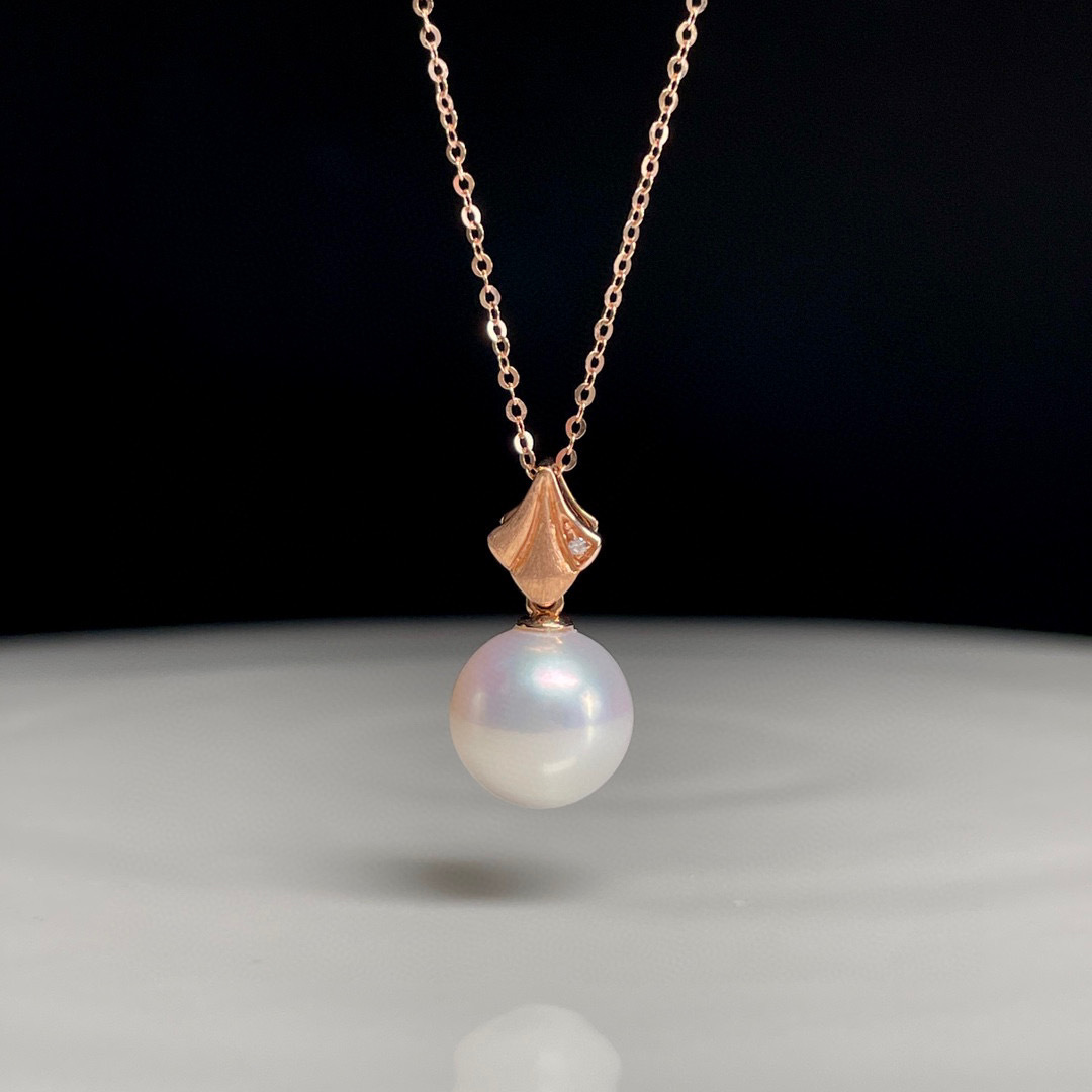 18K玫瑰金天然鑽石珍珠頸鏈