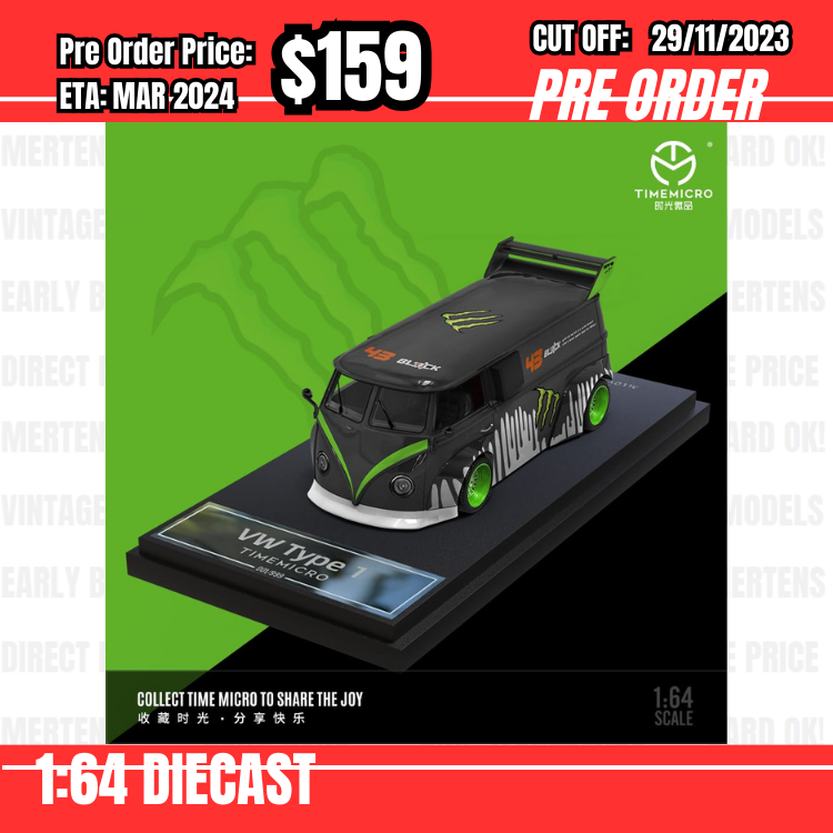 PO-$159 * Time Micro * 1:64  VW T1 Van Black White Monster [OD21/11]