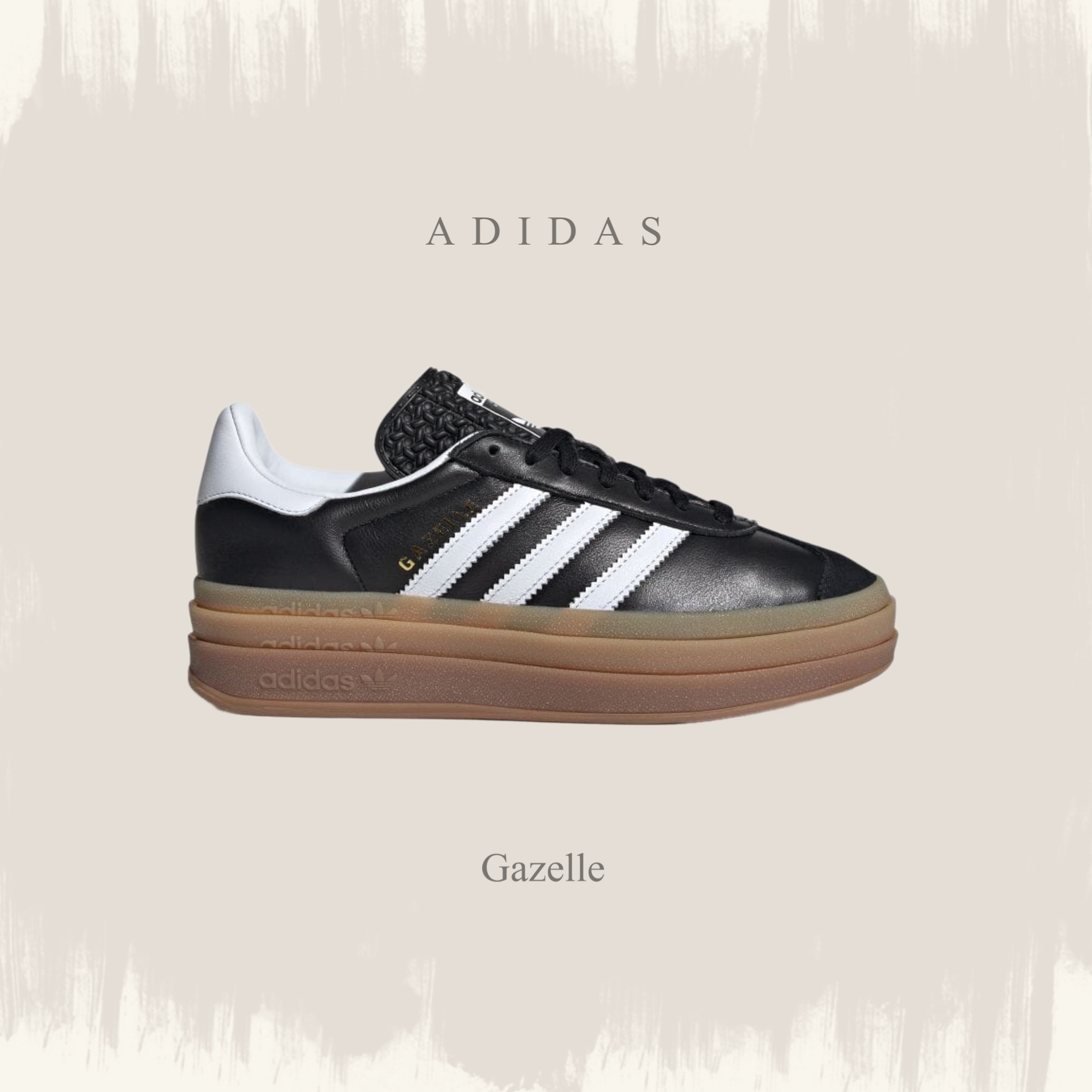 ADIDAS ORIGINALS GAZELLE 'BLACK WHITE GUM' 黑皮革焦糖厚底IG1