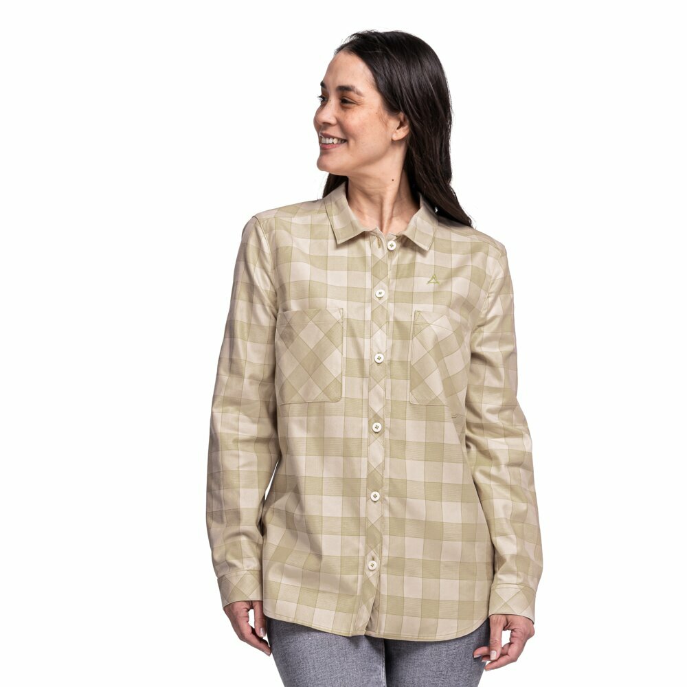 【Schoffel】女天絲保暖長袖襯衫 / 23SL20-13473-[卡其、藍格紋]