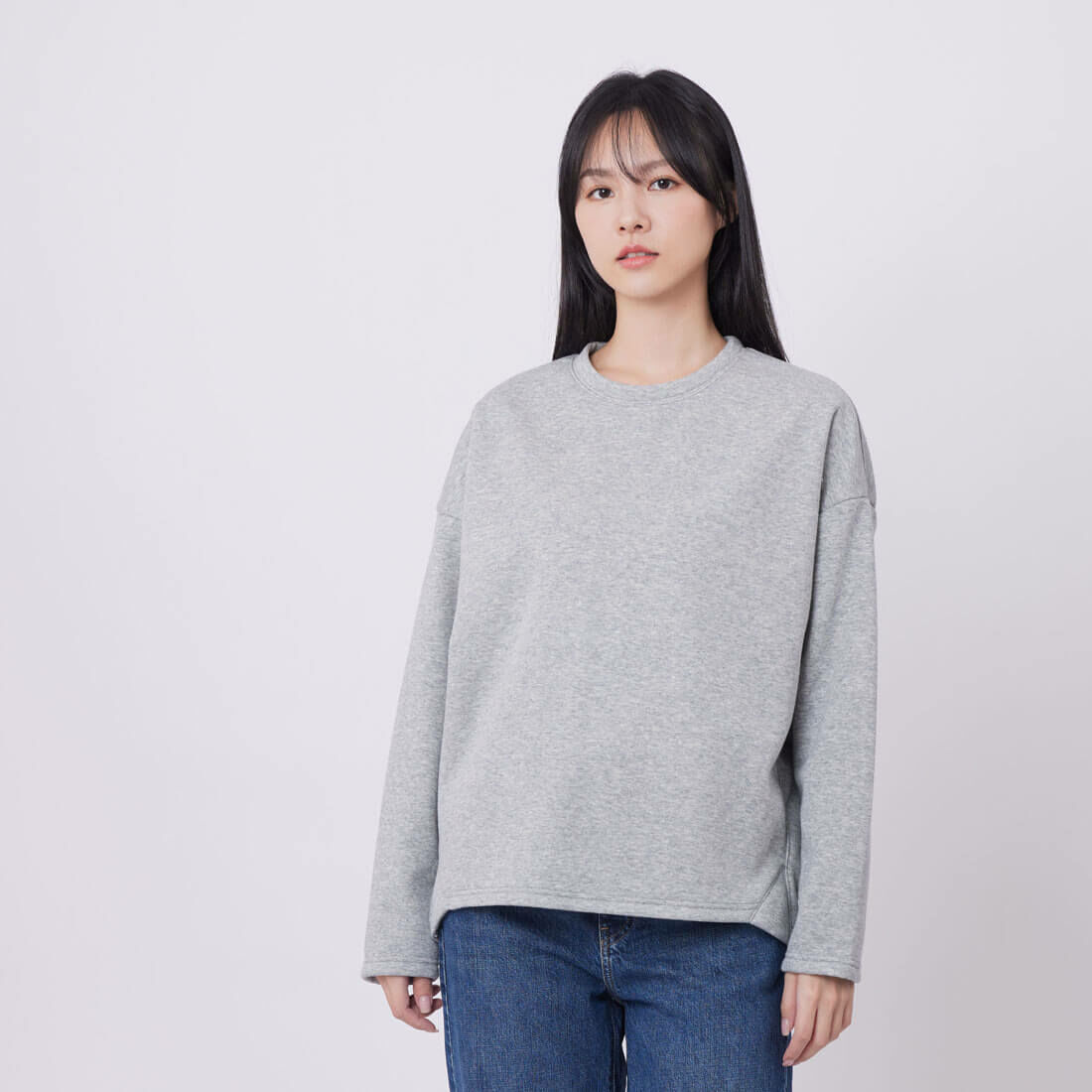 Ezy短毛厚磅長袖上衣/淺灰