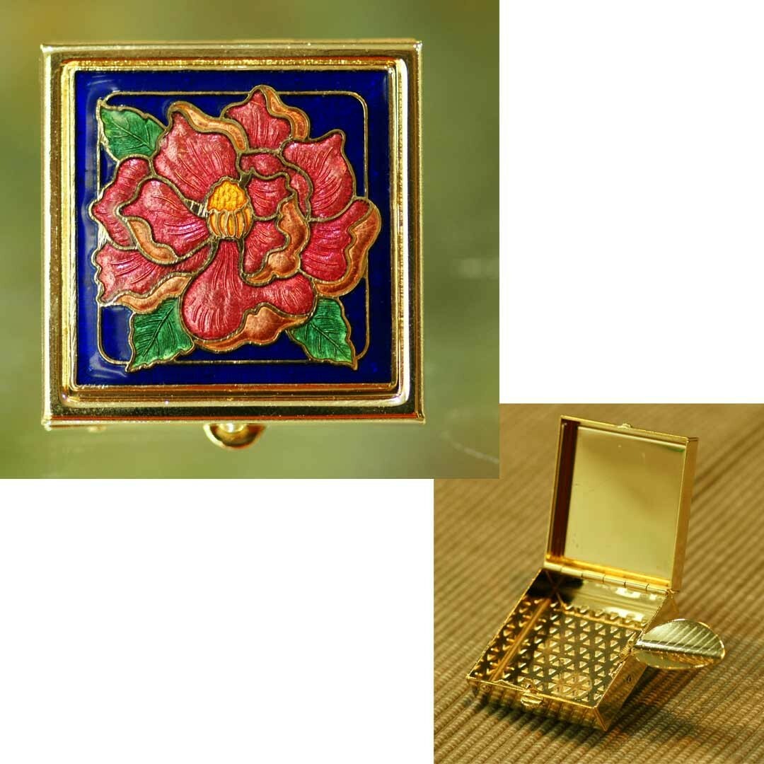 鹿港窯禮品館｜景泰藍旅行用隨身煙蒂盒-小四方‧牡丹花(顏色隨機出貨)