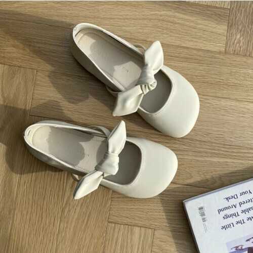 Spring bow soft-soled flat beanie shoes