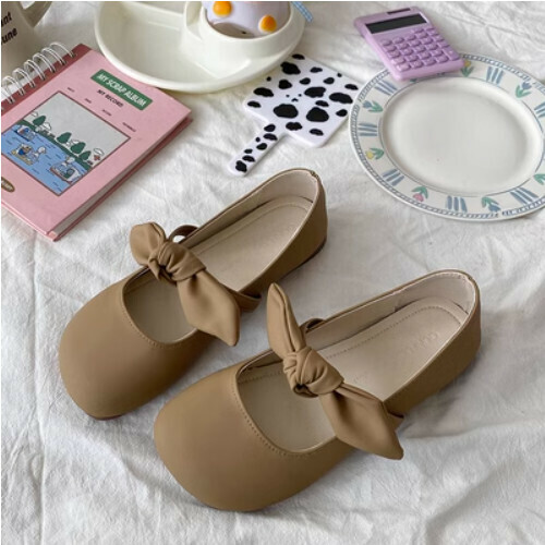 Spring bow soft-soled flat beanie shoes