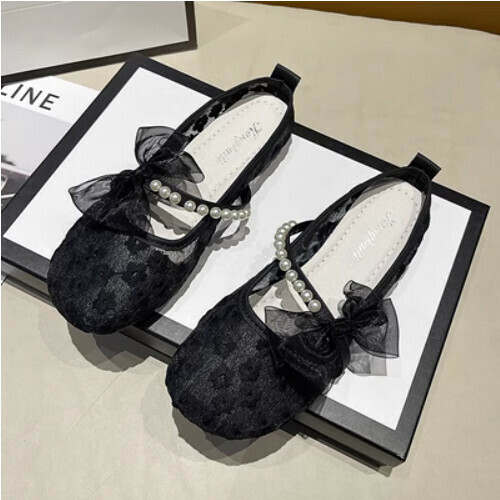 Pearl bow mesh flats