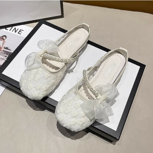 Pearl bow mesh flats