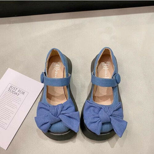 Bow denim platform shoes